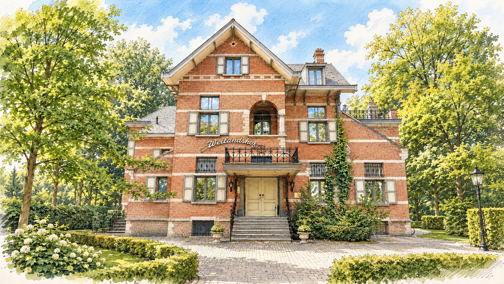Illustratie van Weilandshof bij daglicht